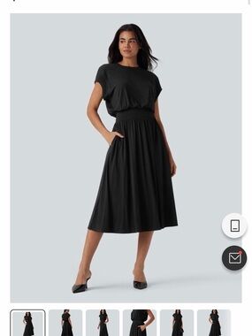 Halara Tummy Control Batwing Sleeve Flowy Midi Work Dress with Pockets